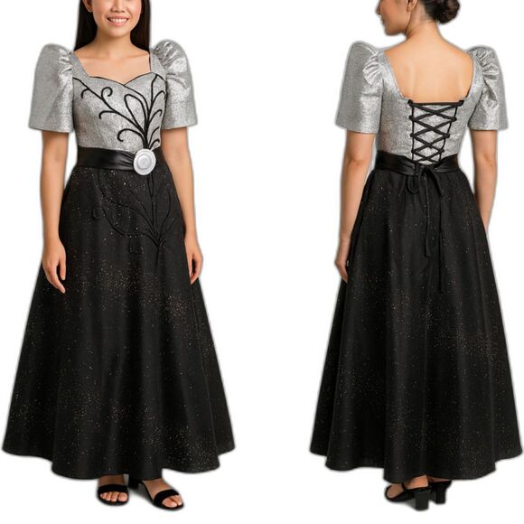 Filipiniana Terno Gown Black/Silver Floral — Gently Used (Minor Bead Loss) - Picture 1 of 4